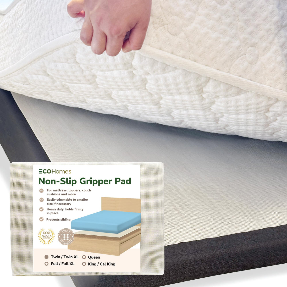 Ecohomes Non Slip Mattress Gripper Pad Stop Mattress, Keep Mattress Topper From Sliding - Anti Slip Grip Pads Holder Stop Couch,