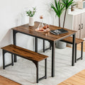 Nafort 3-Piece Dining Table Set For 4, Kitchen Table With 2 Benches, 43.5’’ Space Saving Dining Room Table With Metal Frame & Solid Mdf Wood Board, Ideal For Home, Restaurant, Patio Outdoor