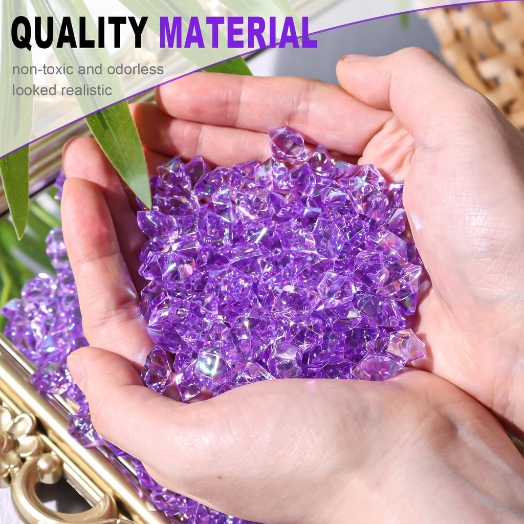 Domestar 550Pcs Bright Purple Vase Fillers, Acrylic Fake Crushed Ice Rocks Fish Tank Vase Centerpiece Party Table Scatter Props