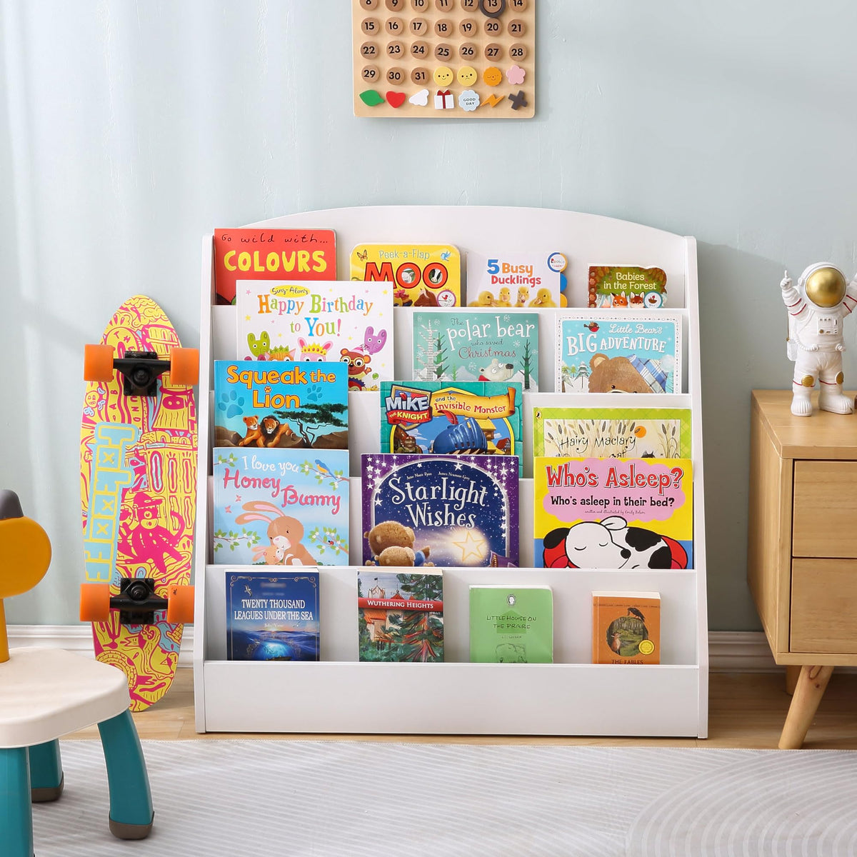 TOETOL 5-Tier Kids Bookshelf - Toddler Book Display Shelves for Classrooms, Playrooms, and Nursery - Wooden Children Book Rack (