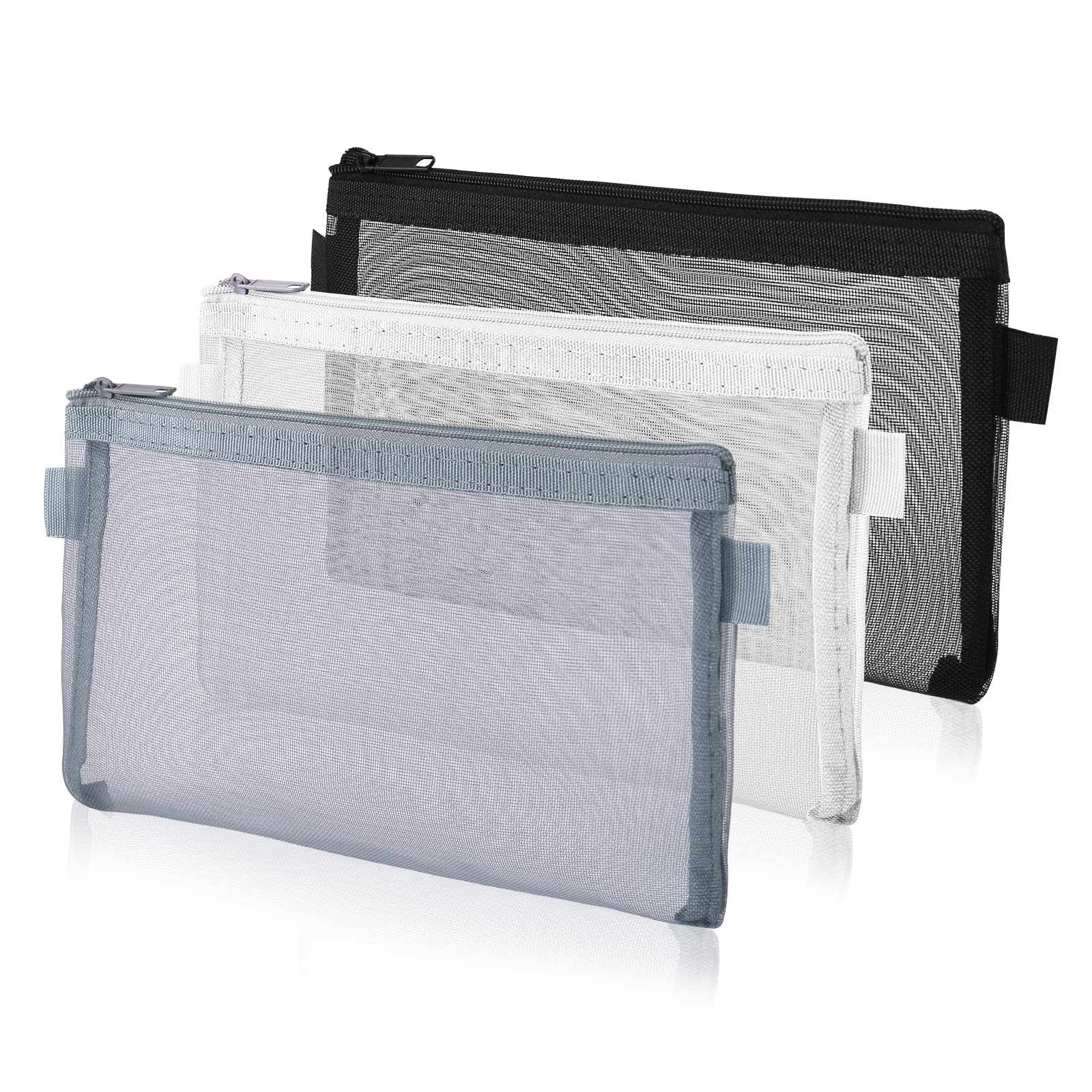 Thinp 3 Pieces Pencil Pouch Clear Makeup Bags Nylon Mesh Pen Pouch With Zipper Pencil Case Stationery Storage Bag For Home Offic
