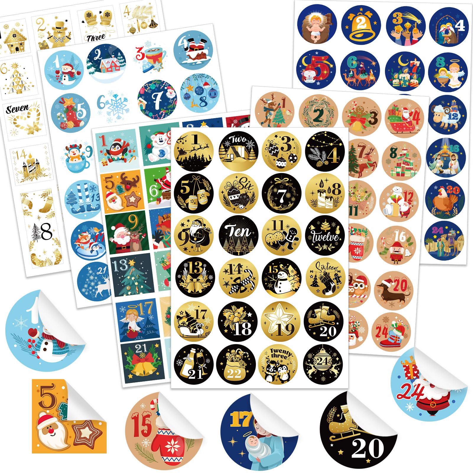 HOWAF 288pcs Kraft Christmas Advent Calendar Stickers,24 Days Christmas Countdown Labels Stickers Christmas Numbers Stickers 1-2