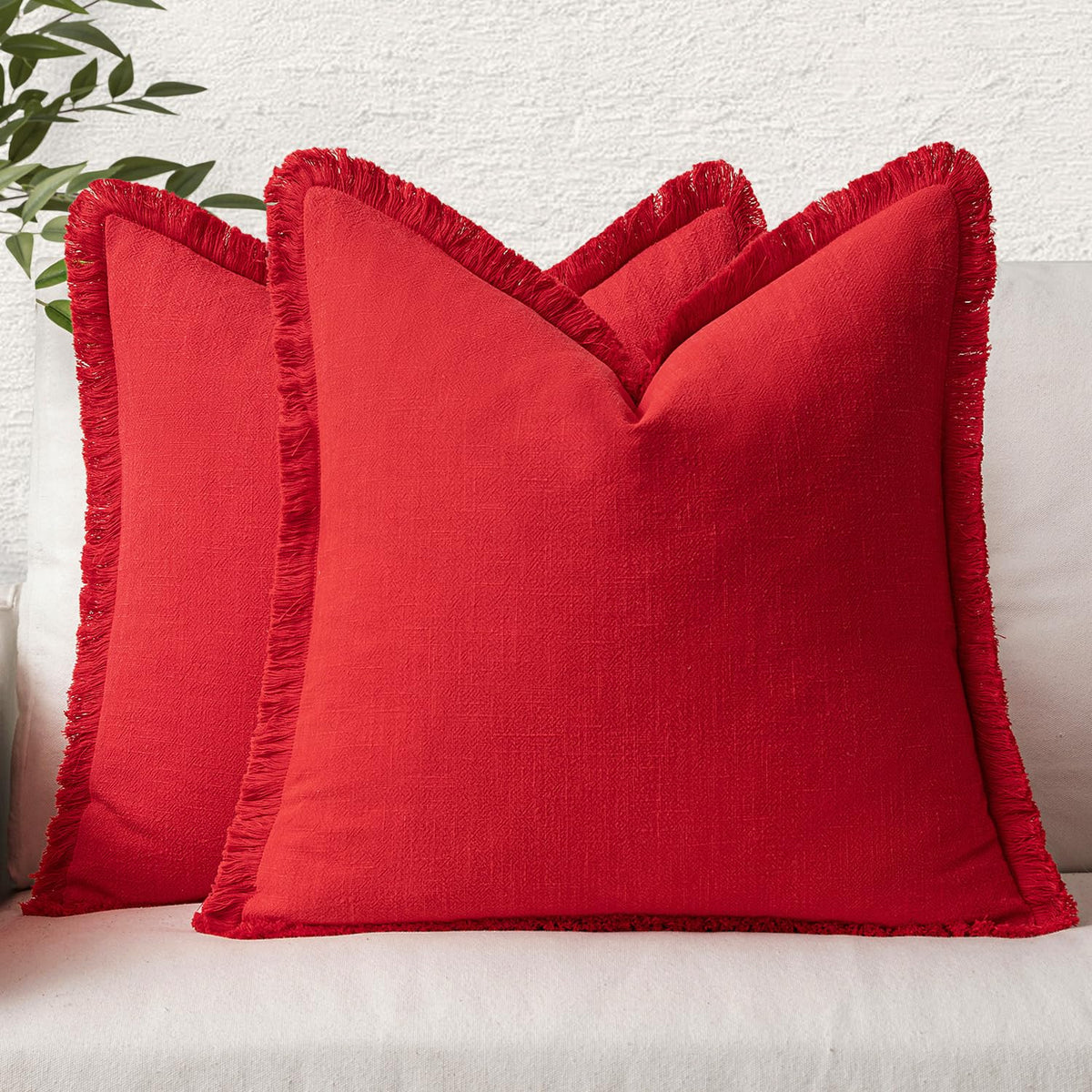 Miulee Set Of 2 Christmas Linen Throw Pillow Covers Decorative Pillow Covers Farmhouse Style Boho Cushion Covers Red Pillow Cove