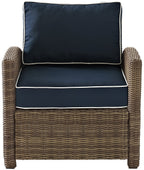 Crosley Furniture Bradenton Outdoor Chair, Wicker Patio Chairs For Porch, Deck, Balcony, Backyard, Brown With Navy Cushions