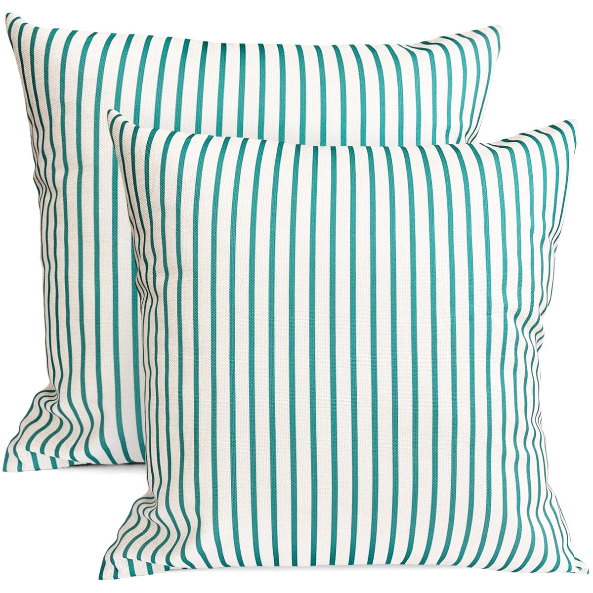 RYSMIYOU Decorative Throw Pillow Covers Set of 2 Teal Blue Striped Pillow Covers 22x22 Inch Throw Pillow Cover Linen Pillowcase 