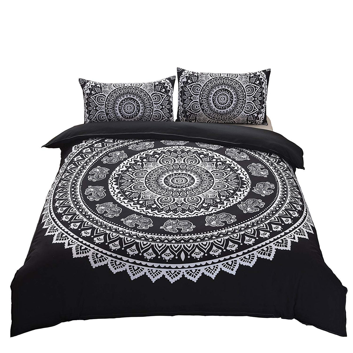 Dasyfly 3 Piece Bohemian Duvet Cover Sets Queen Size Mandala Elephant Boho Chic Bedding Duvet Cover Sets For Aducts Boys Girls B
