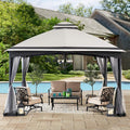 Sunjoy Outdoor Patio 11 x 13 ft Black Steel Frame 2 Tier Soft Top Gazebo