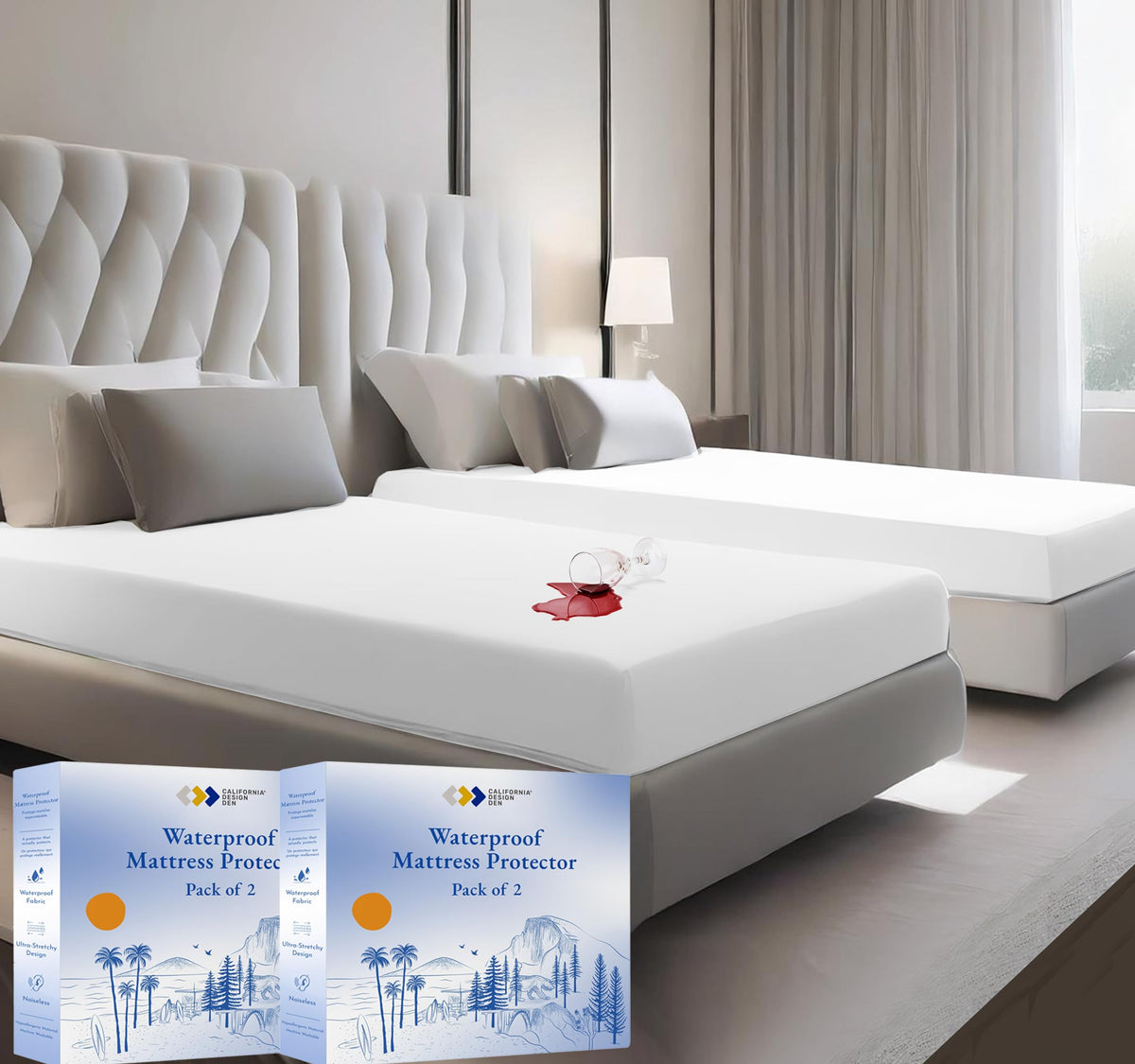 California Design Den Twin Mattress Protector 2 Pack For Twin Size Bed - Soft, Noiseless, Cooling, Twin Size Mattress Protector