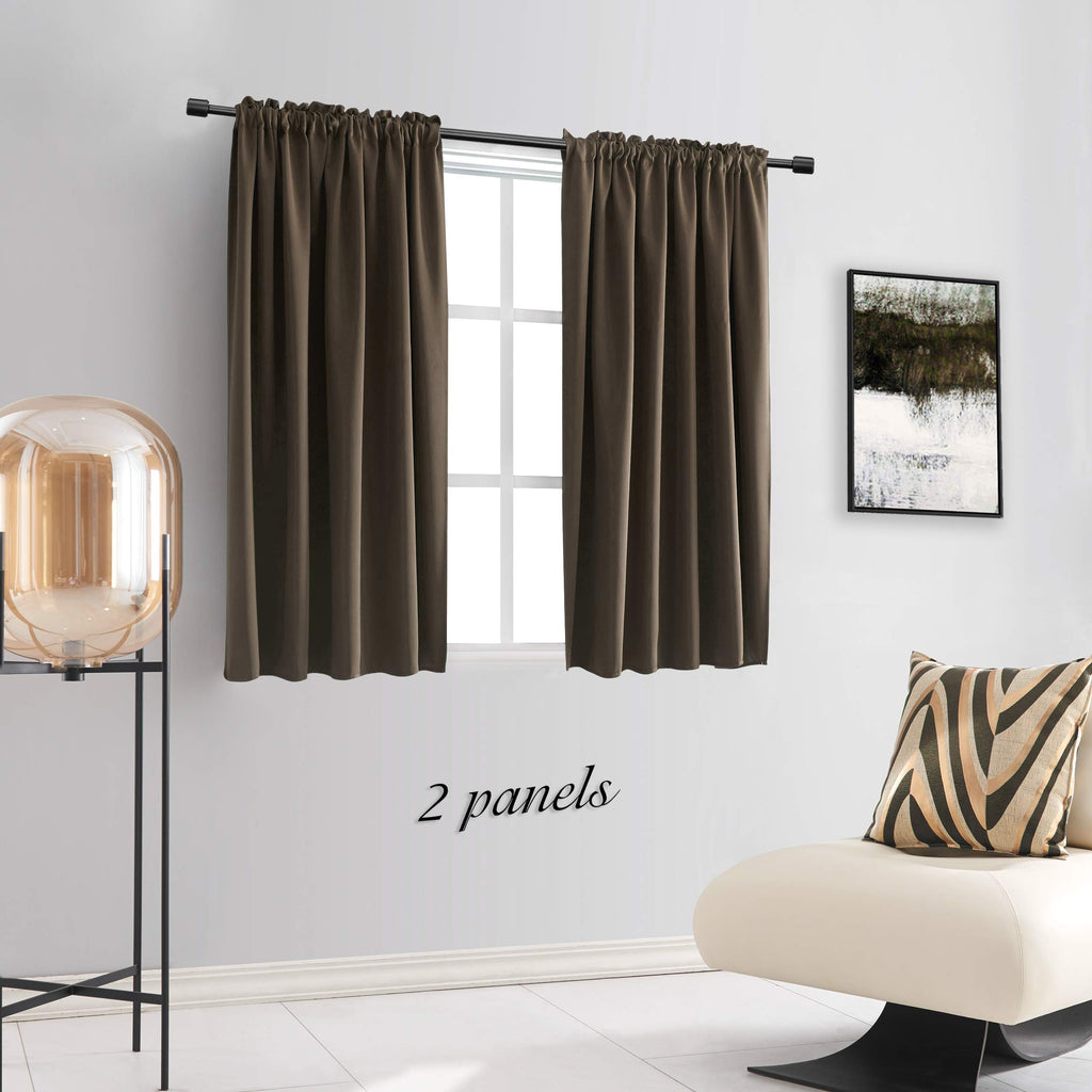 Donren 48 Inch Length Short Curtains For Kitchen - Small Window Treatment Rod Pocket Blackout Curtain Drapes (1 Pair,Chocolate Brown,52 Inches Wide By 48 Inches Long)