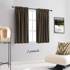 Donren 48 Inch Length Short Curtains For Kitchen - Small Window Treatment Rod Pocket Blackout Curtain Drapes (1 Pair,Chocolate Brown,52 Inches Wide By 48 Inches Long)