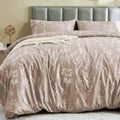 Muxhomo Duvet Cover King Size, Reversible Floral Taupe Duvet Cover Set With Zipper Closure, 3 Pieces Botanical Patterns Soft Mic