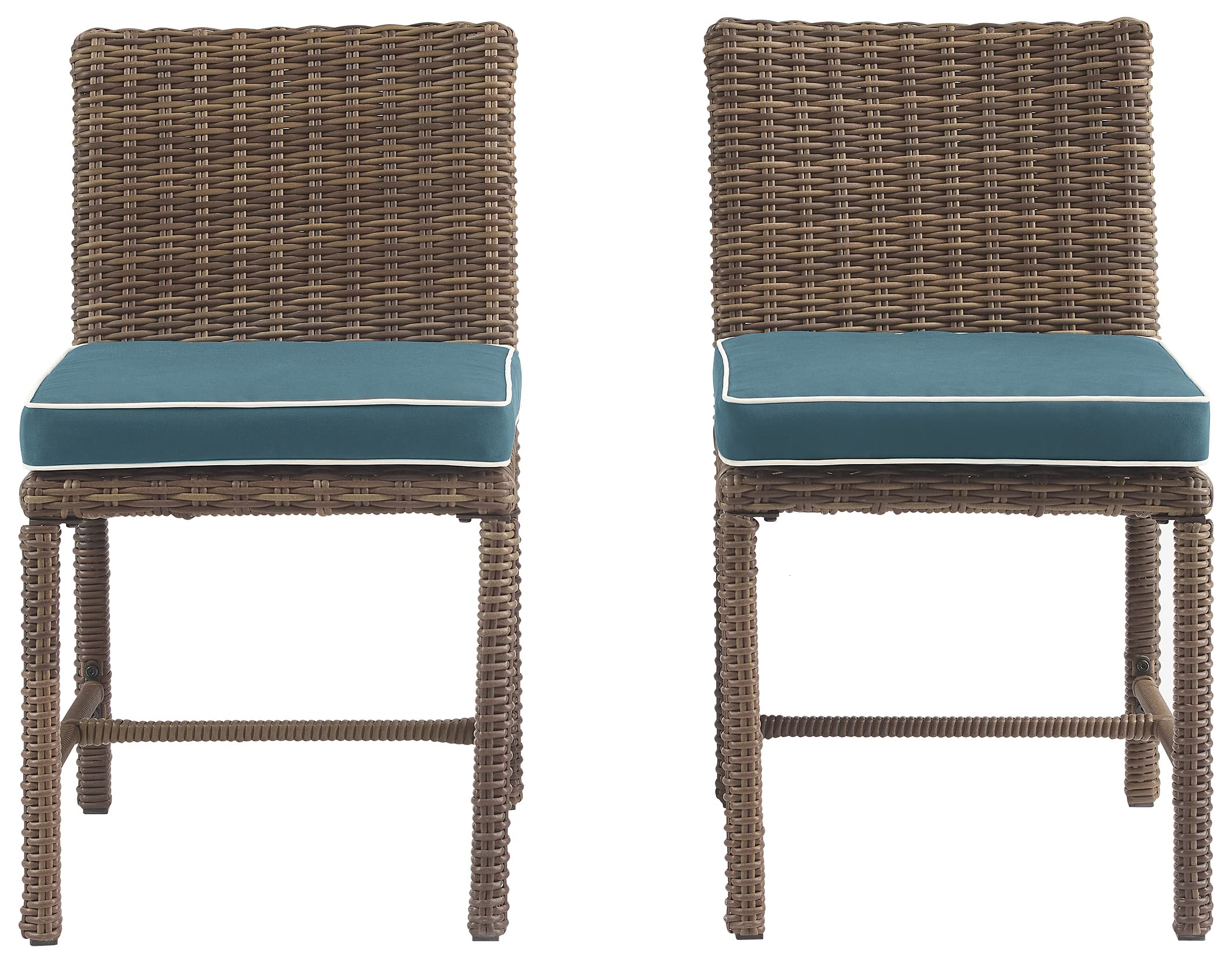 Crosley Furniture Bradenton 2-Piece Outdoor Chair Set, Wicker Dining Patio Chairs For Deck, Backyard, Weathered Brown With Navy Cushions