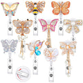 Teling 10 Pcs Nurse Badge Holder Retractable Butterfly Animal Style Bling Rhinestone Badge Reels with Clip for Nurse ID Name Car