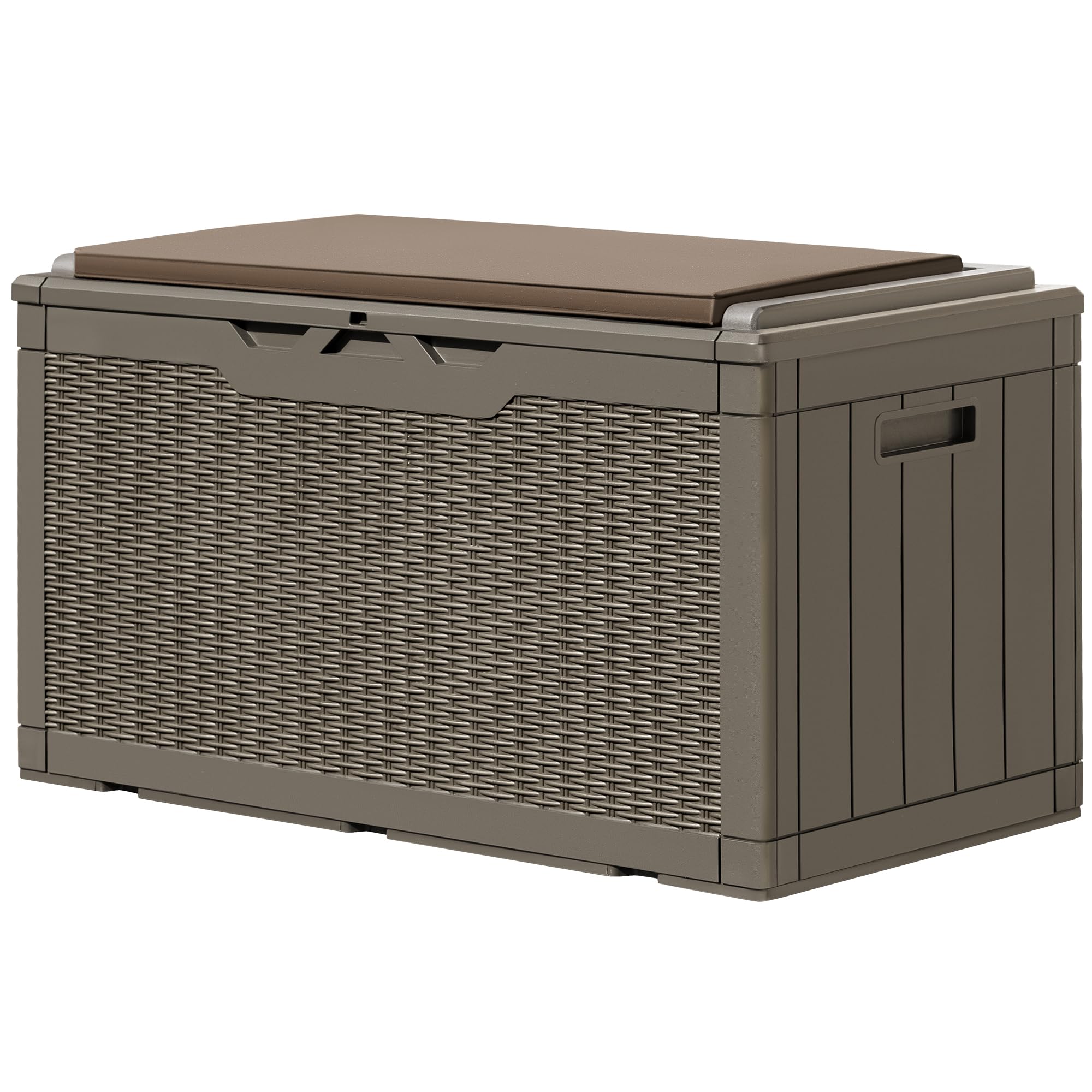 Gunji 100 Gallon Resin Deck Box With Cushion,Outdoor Weatherproof Large Storage Box,Lockable Storage Container For Patio Furnitu