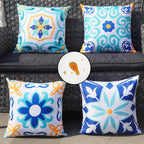 Onway Outdoor Boho Pillow Covers Waterproof 18X18 Set Of 4 Floral Farmhouse Decorative Outdoor Throw Pillows For Bench Couch Pat