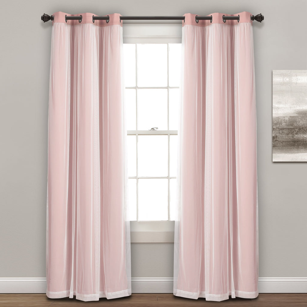 Lush Decor Sheer Grommet Curtains With Insulated Blackout Lining, Window Curtain Panels, Pair, 38''W X 108''L, Pink - Curtain Wi
