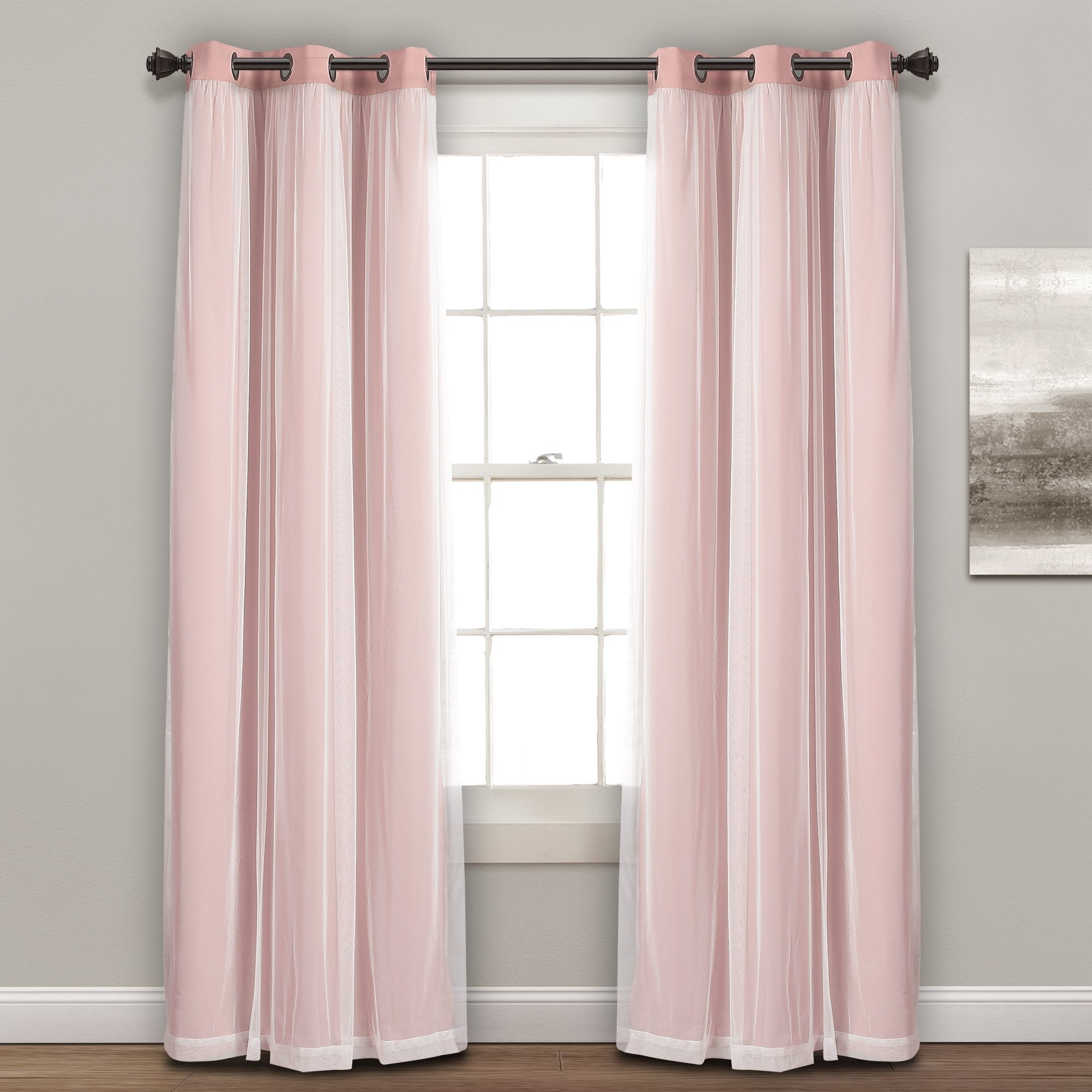 Lush Decor Sheer Grommet Curtains With Insulated Blackout Lining, Window Curtain Panels, Pair, 38''W X 108''L, Pink - Curtain Wi