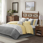 Madison Park Serene Faux Silk Comforter Set - Floral Embroidery Design, All Season Bedding Set, Matching Bed Skirt, Decorative Pillows, Yellow Cal King(104'X92') 7 Piece