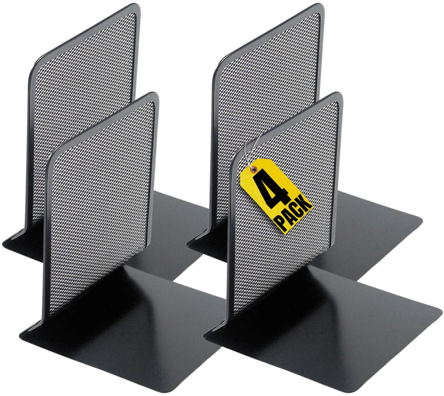 1Intheoffice Bookends For Shelves, Metal Mesh Bookends Heavy Duty, 5.71' Wire Mesh Book Ends, Matte Black, Each, 2 Pairs