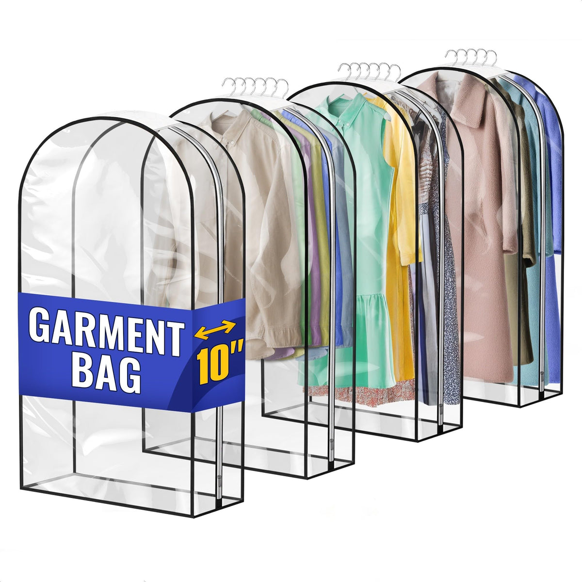 4 Pcs 40Inch Clear Garment Bags for Hanging Clothes, DustProof