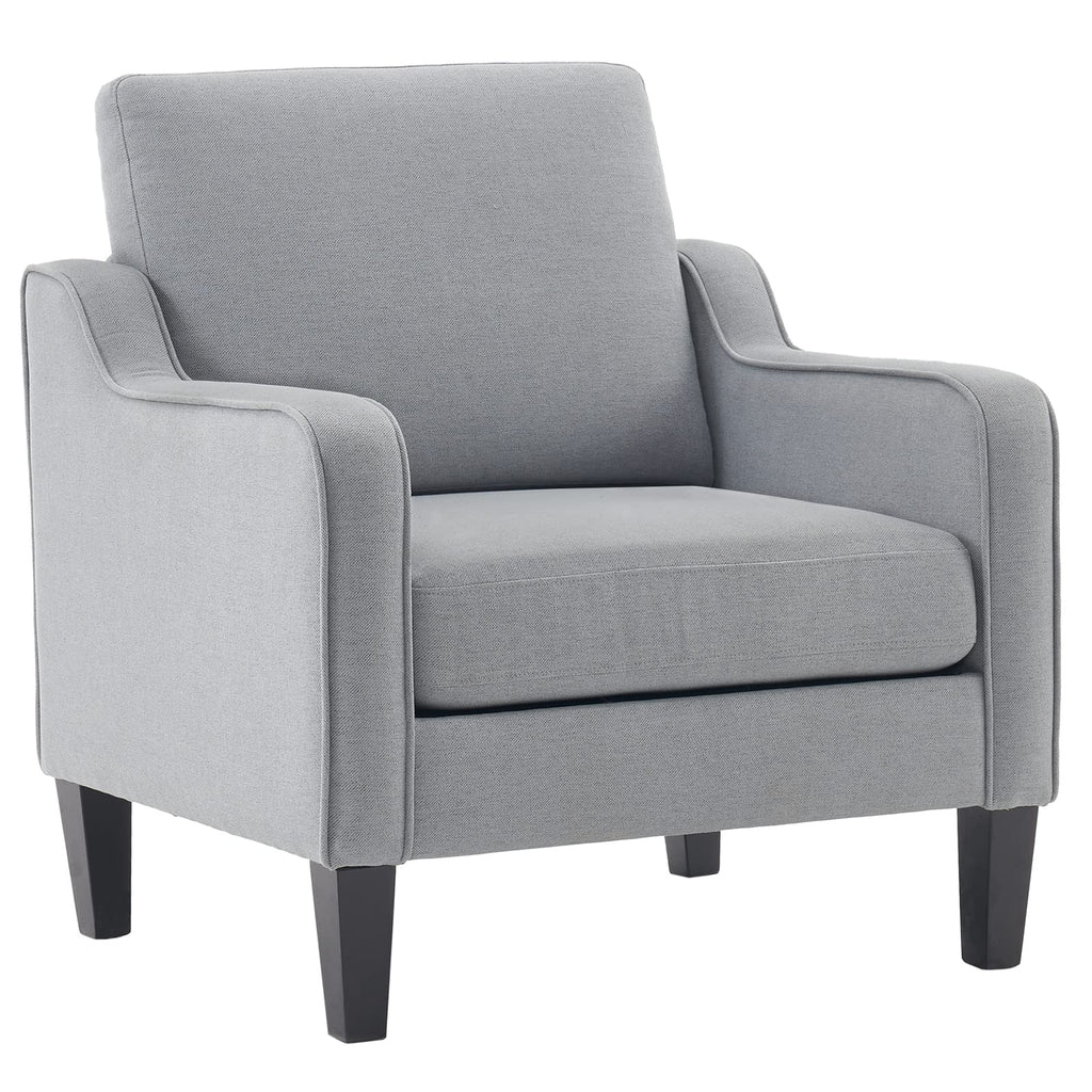 Vingli Mid Century Modern Accent Chair,Light Grey Fabric Chairs For Living Room Upholstered Armchair With Scooped Arms For Bedroom,Apartment,Studio,Office,Waiting Room