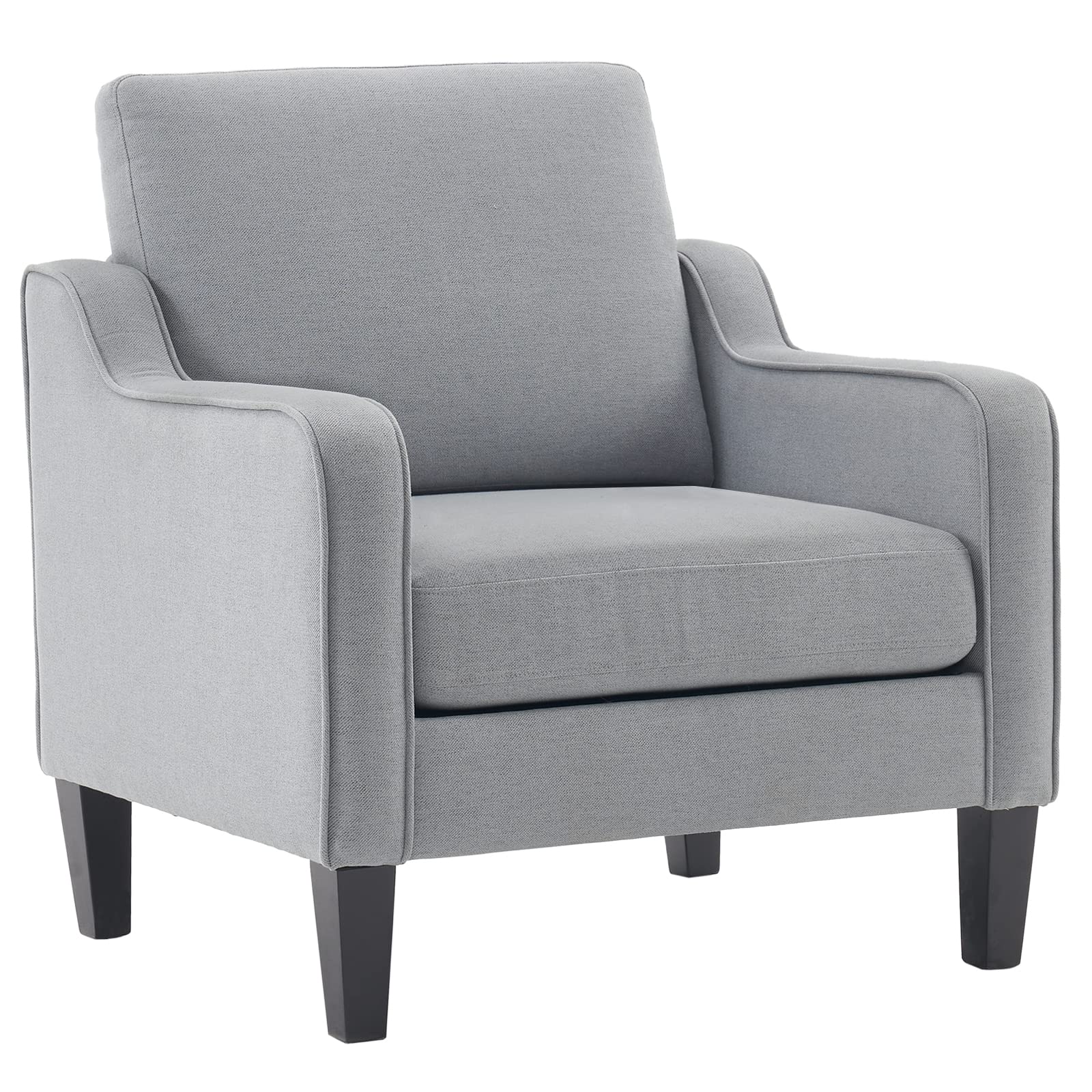 Vingli Mid Century Modern Accent Chair,Light Grey Fabric Chairs For Living Room Upholstered Armchair With Scooped Arms For Bedroom,Apartment,Studio,Office,Waiting Room