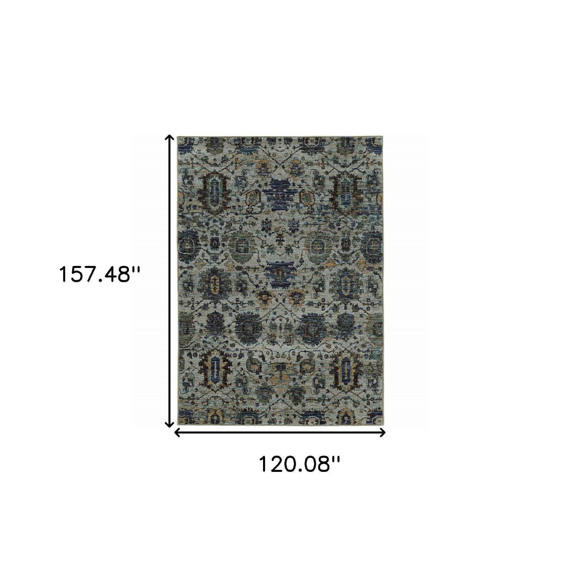 HomeRoots 510067 10 x 13 ft. Blue & Navy Oriental Power Loom Stain Resistant Rectangle Area Rug