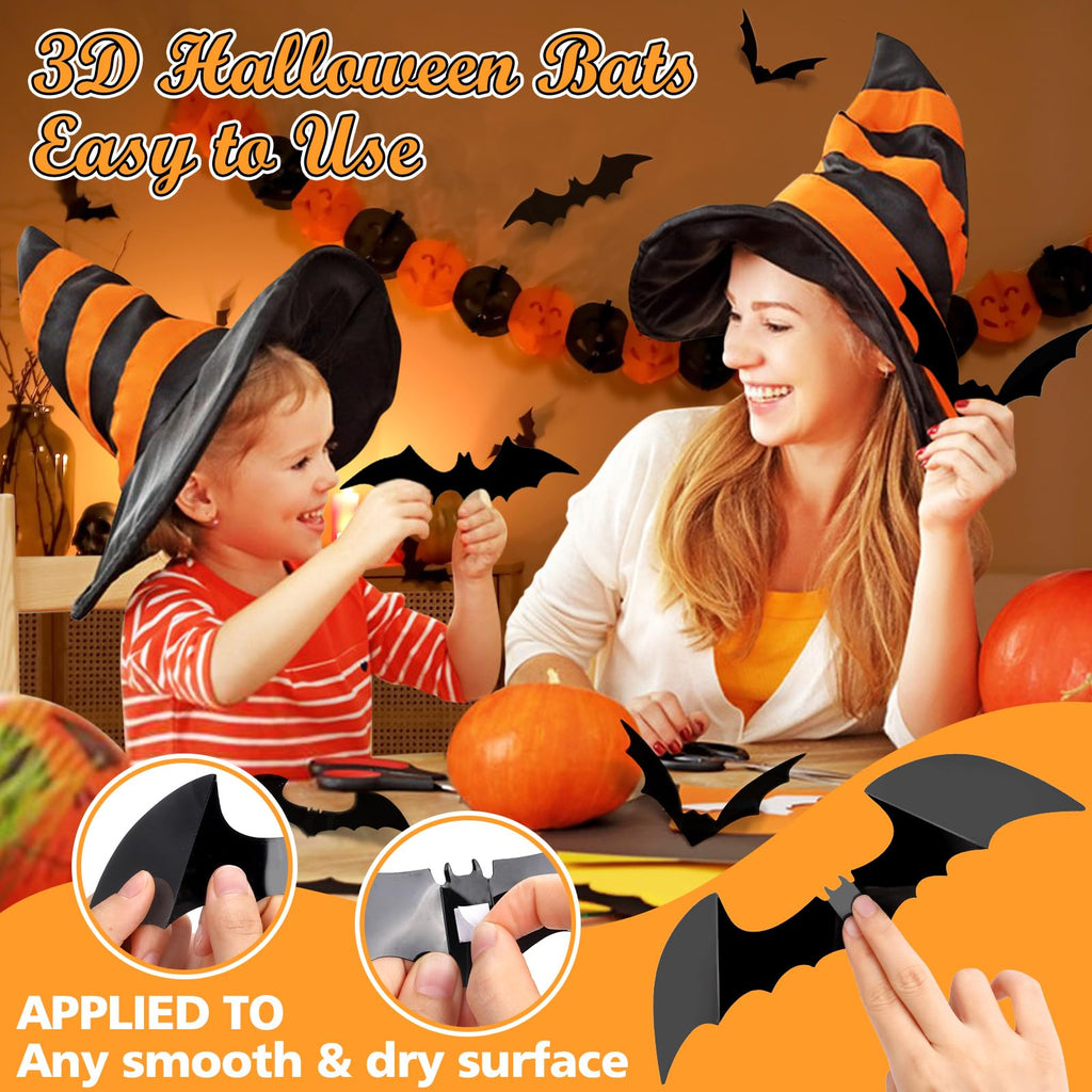 Ludilo Bats Halloween Decorations: Halloween Bats Wall Decor 100Pcs Bats Wall Decals Pvc 3D Wall Bats Scary Stickers Halloween P
