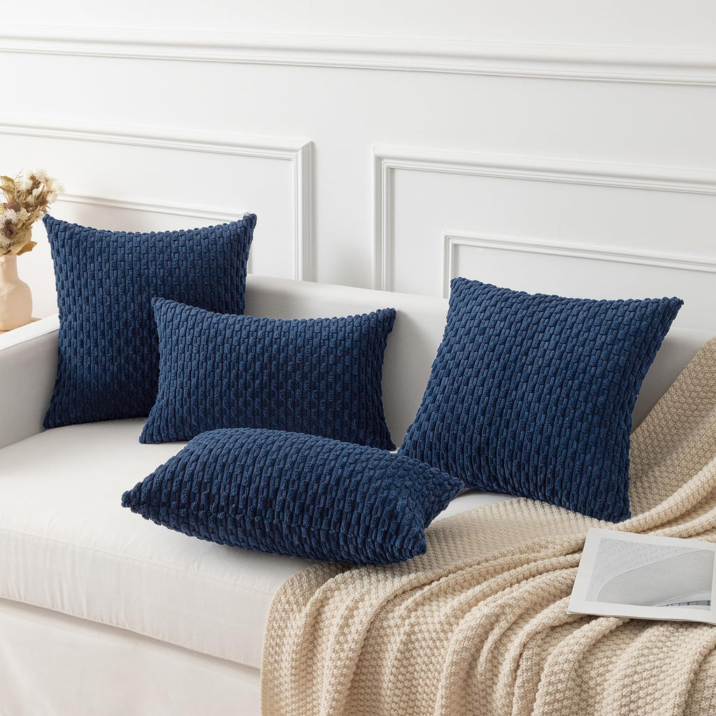 Kevin Textile Pack Of 2 Corduroy Decorative Throw Pillow Covers 26X26 Inch Soft Boho Striped Pillow Covers Modern Farmhouse Home Decor For Spring Sofa Living Room Couch Bed Navy Blue