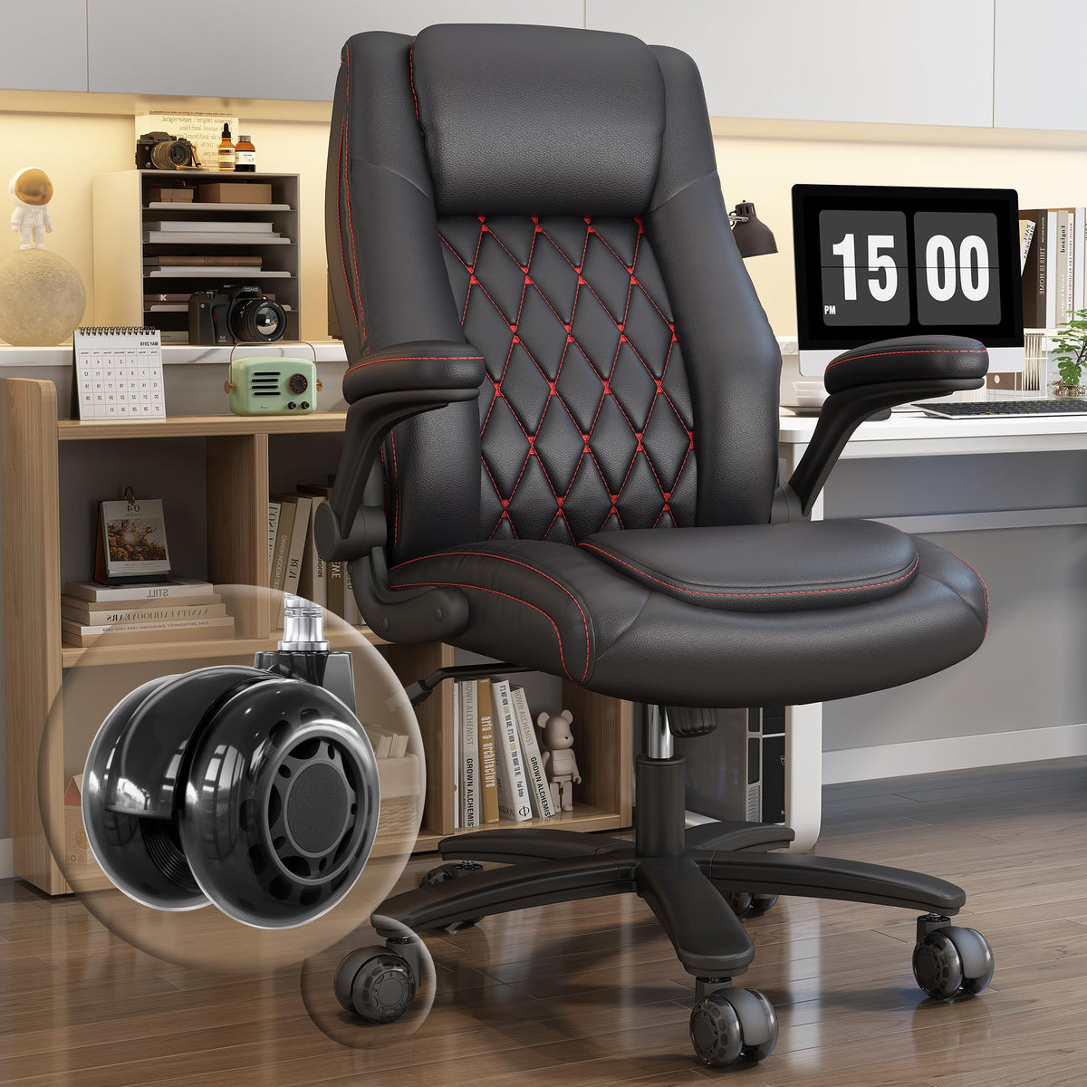 Gyi High Back Executive Office Chair, Big And Tall Office Desk Chair 400Lbs With Lumbar Support, Flip-Up Armrests, Rubber Wheels