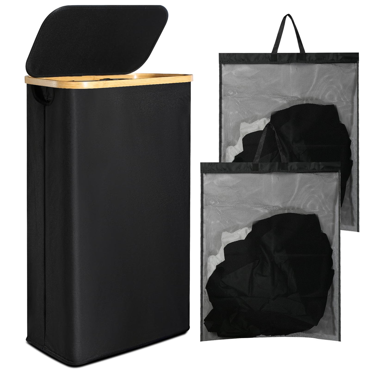 RYTOXILO Hamper Basket With Lid, 60L Foldable Laundry Basket with Removable bag and Handle, Collapsible Dirty Clothes Hamper for