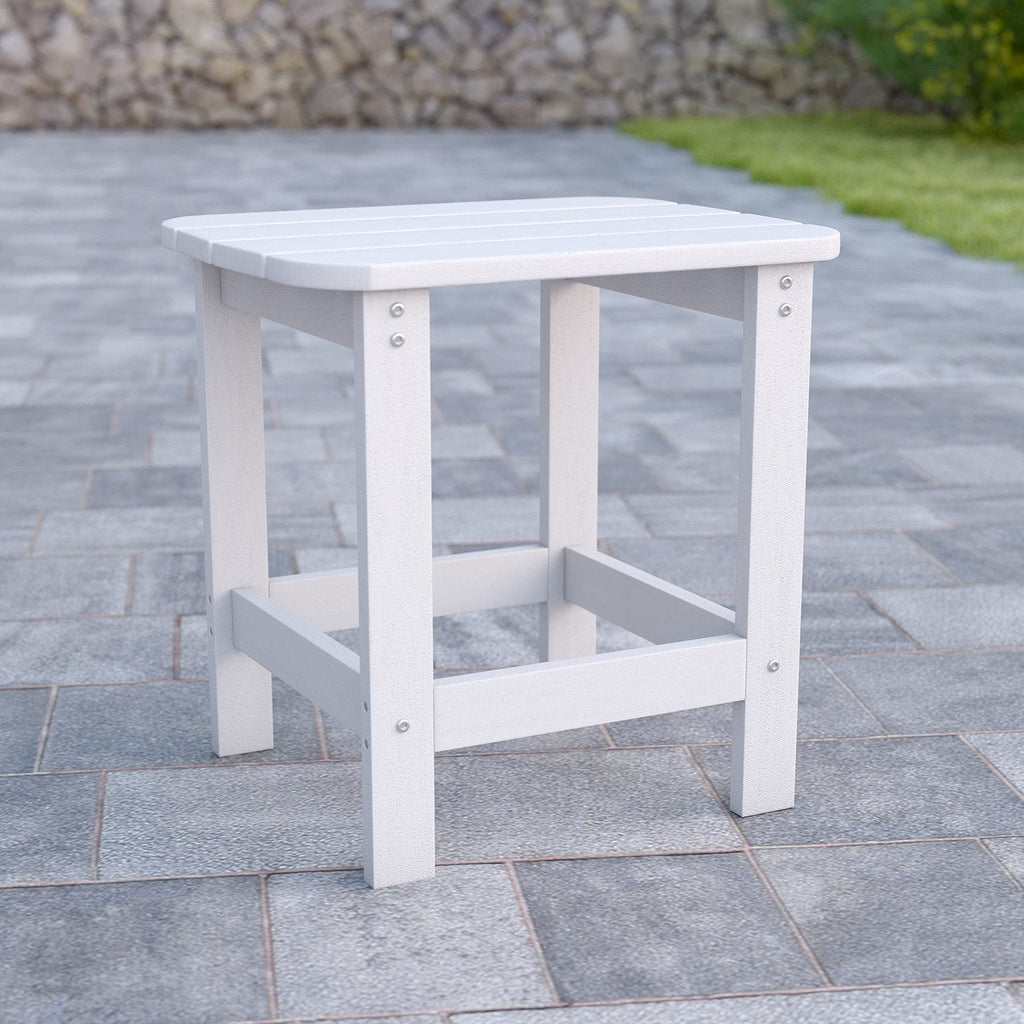 Flash Furniture Charlestown Tiered Commercial Poly Resin Adirondack Side Table - White - All-Weather - Indoor/Outdoor