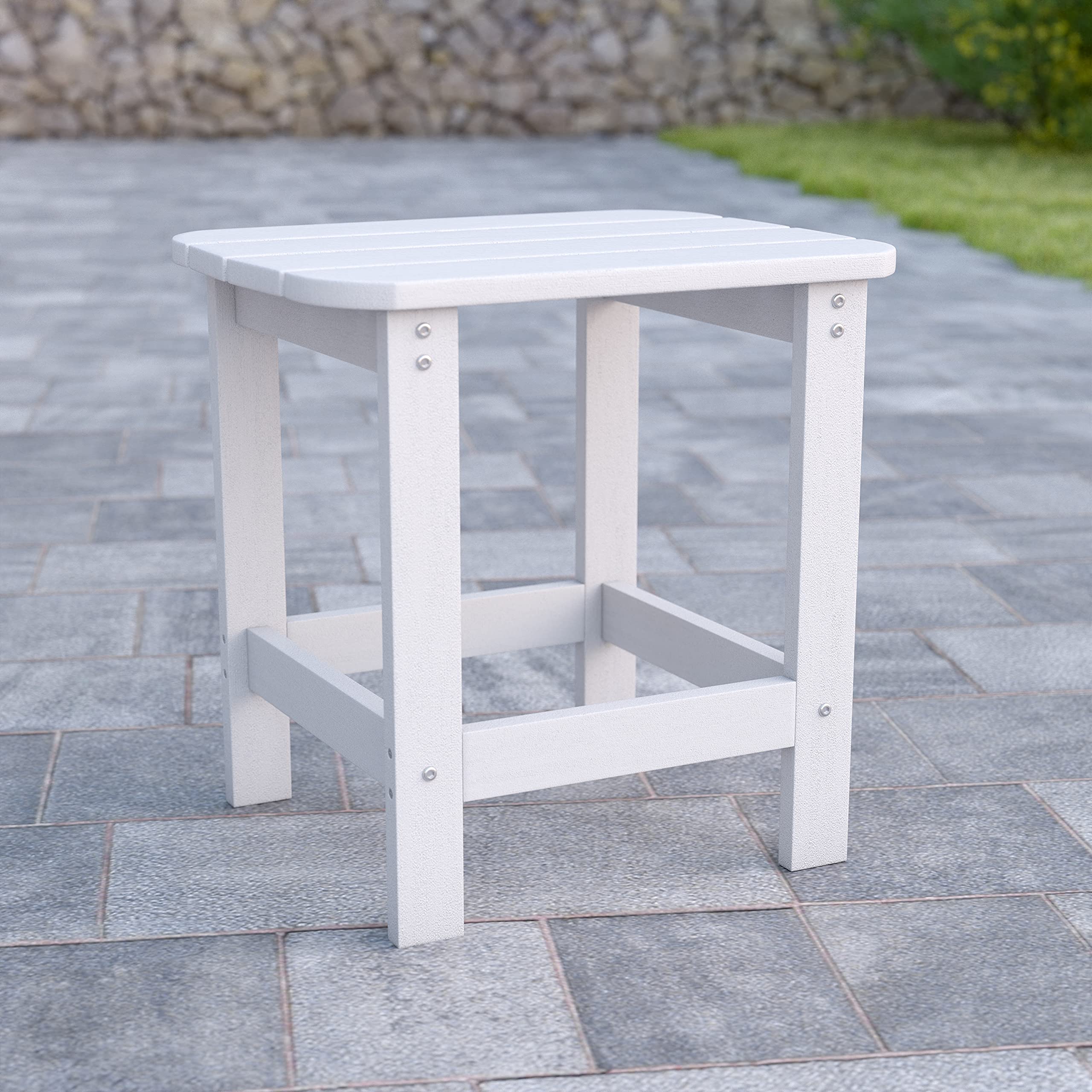 Flash Furniture Charlestown Tiered Commercial Poly Resin Adirondack Side Table - White - All-Weather - Indoor/Outdoor