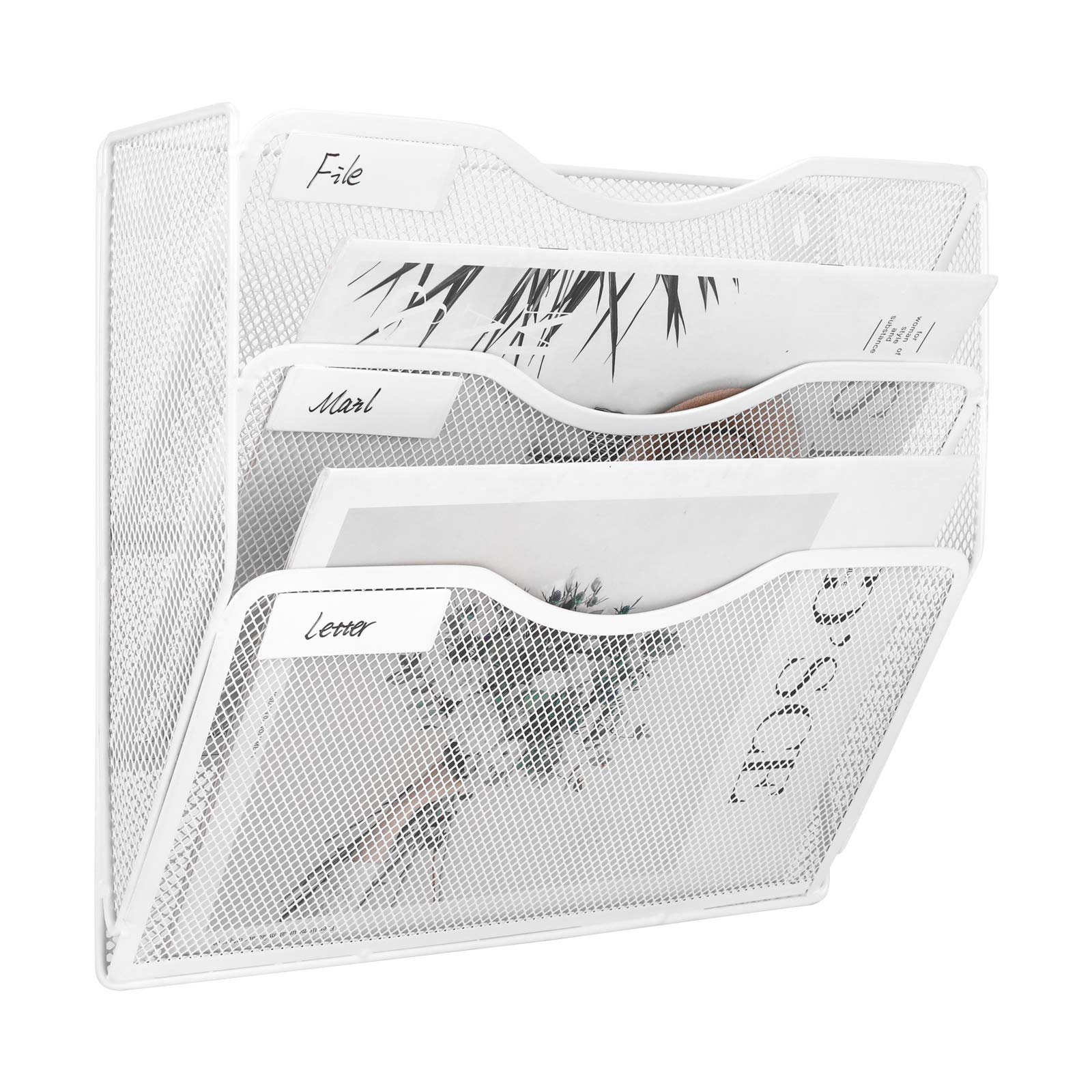Easypag Office 3 Pocket Wall File Folder Holder Hanging Organizer Metal Magazine Document Rack,White