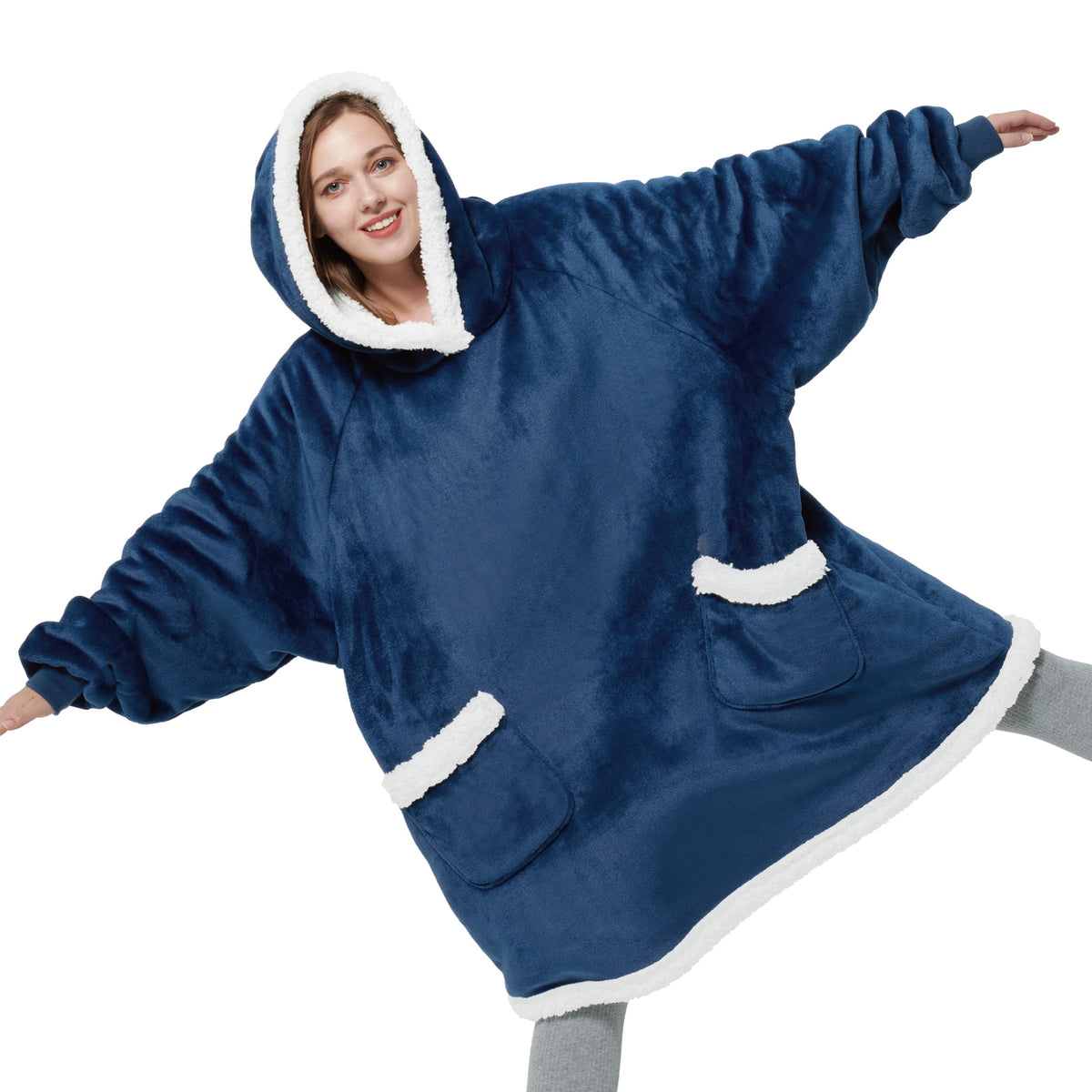 Bedsure Wearable Blanket Hoodie With Sleeves - Sherpa Hooded Blanket Adult As Gifts For Mom Women Girlfriend, Winter Sweatshirt