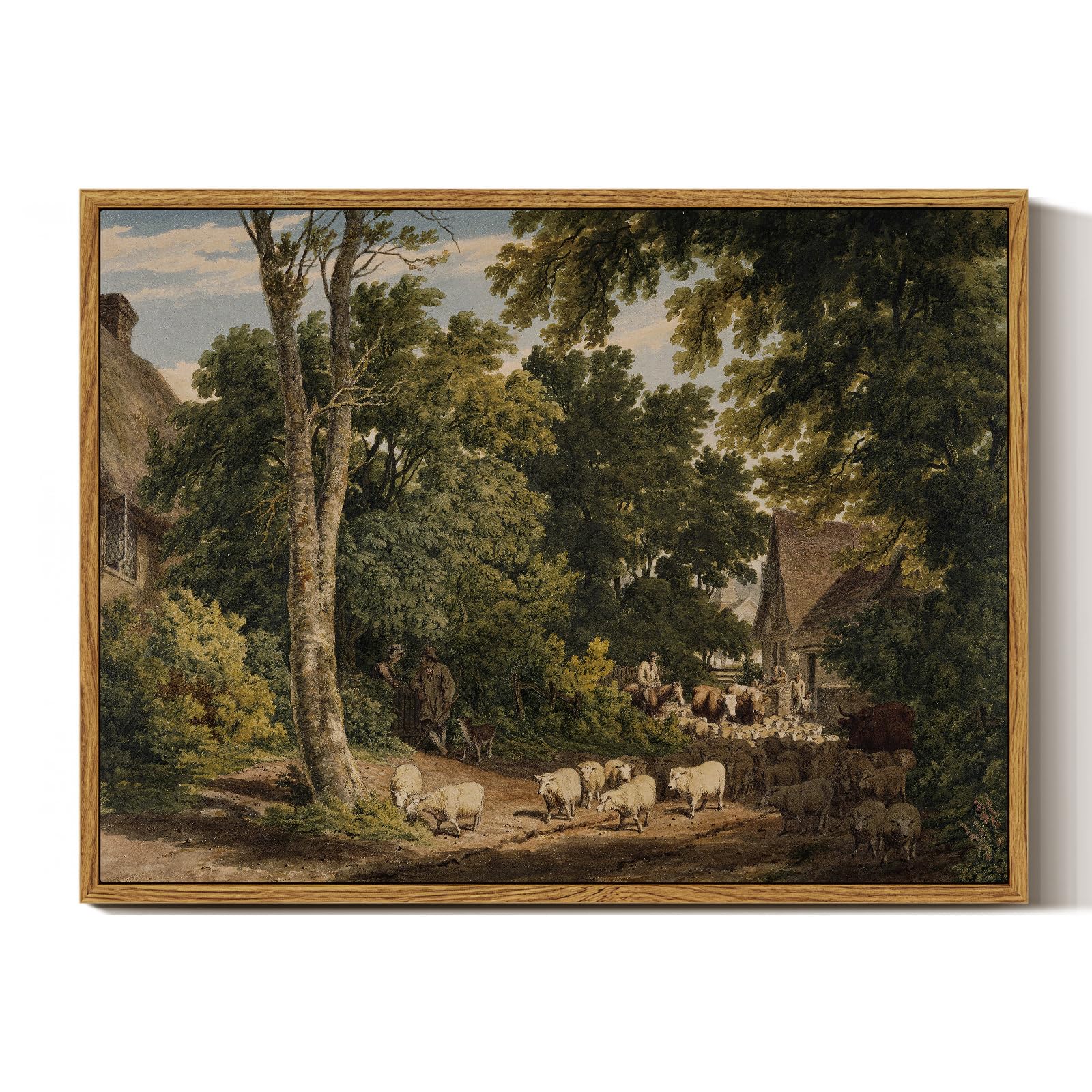 InSimSea Framed Canvas Wall Art Vintage Decor, Room Decor Classical Countryside Landscape Watercolor Painting Canvas Prints Wall
