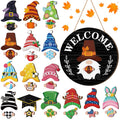 Qunclay Interchangeable Black Wooden Gnome Hanging Decor Seasonal Decorative with Magnet Swappable Pieces Detachable Hat and Han