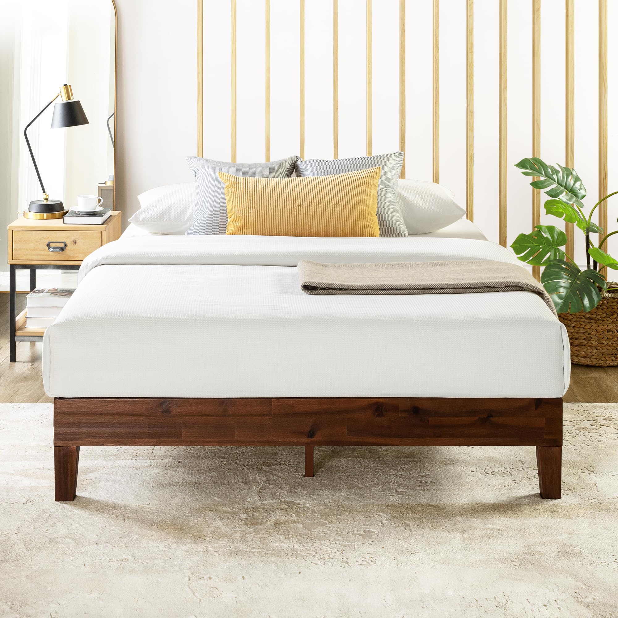 Mellow Naturalista Grand - 12 Inch Solid Wood Platform Bed With Wooden Slats - No Box Spring Needed - Queen (Espresso)