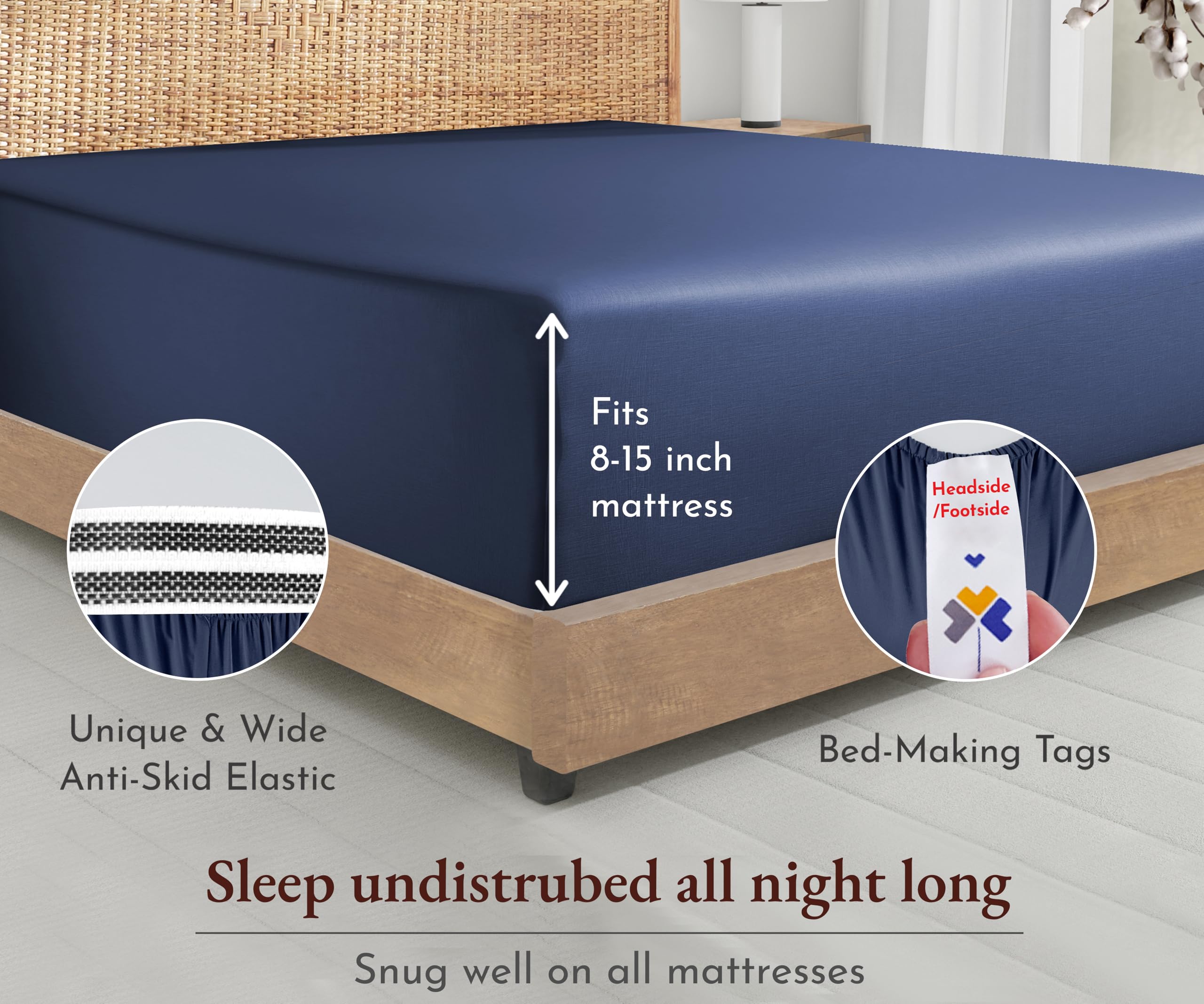 California Design Den Deep Pocket Soft Fitted Sheet Queen Only, 100% Organic Cotton Fitted Sheet Queen, 1 Pc Percale Queen Fitted Sheet, Gots Certified, Cooling, Lightweight, Snug-Fit (Navy Blue)
