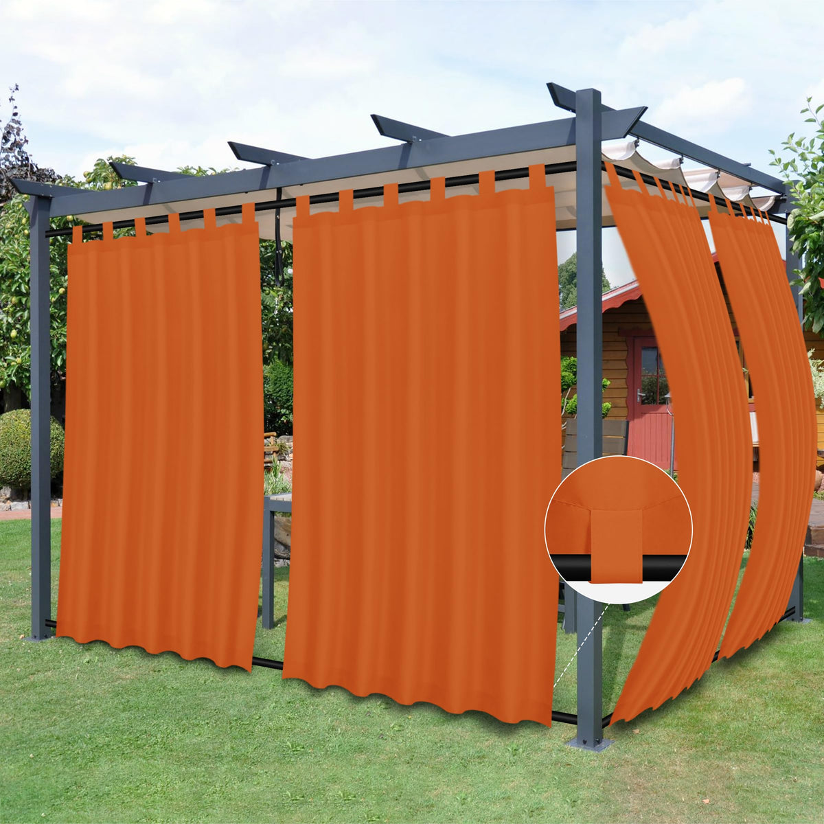 Easy-Going Outdoor Patio Curtains Detachable Tab Top Windproof Weatherproof Curtain For Cabana, Porch, Pergola And Gazebo, Tab B