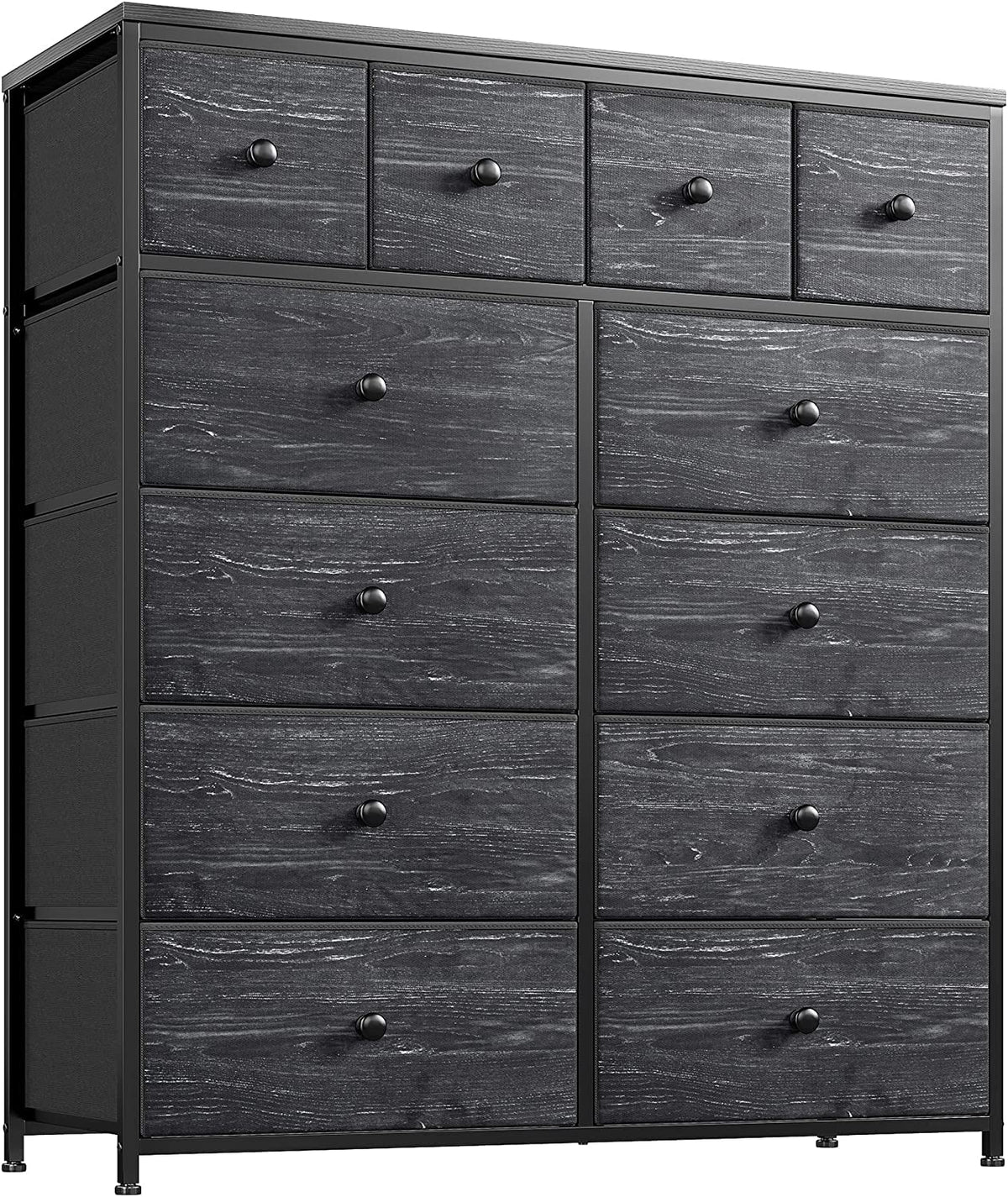 Enhomee Dressers For Bedroom Tall Dresser With 12 Drawer Dresser Fabric Chest Of Drawers Bedroom Dresser For Closet, Nursery, Living Room Wood Top Metal Frame Black