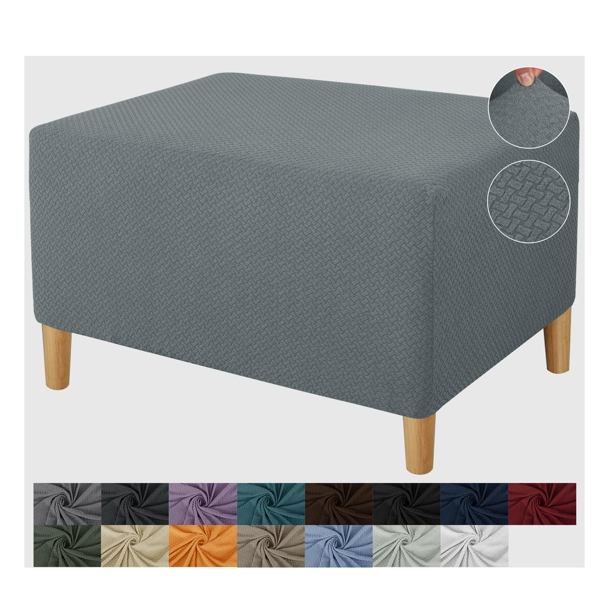 JIVINER Ottoman Cover Rectangle Stretch Ottoman Slipcovers for Folding Storage Footstool Soft Footrest Furniture Protector with 