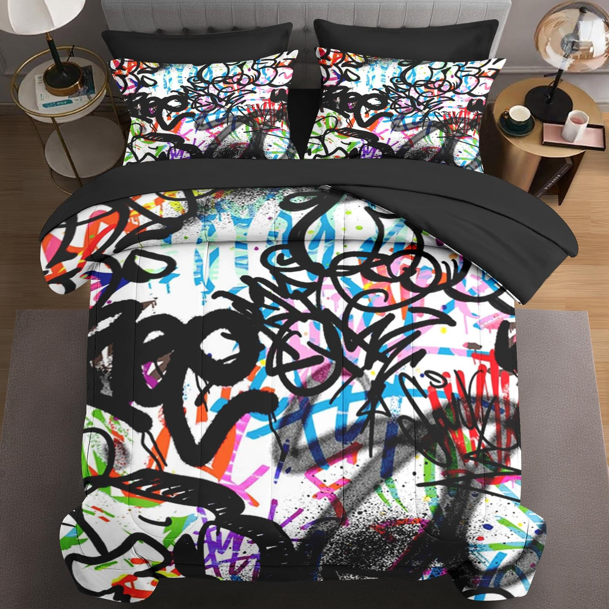 Wecozy 7 Pcs Full Size Comforter Set With 2 Pillowcases & 2 Shams, Urban Skateboard Bedding For Kids And Adults, Music Abstract