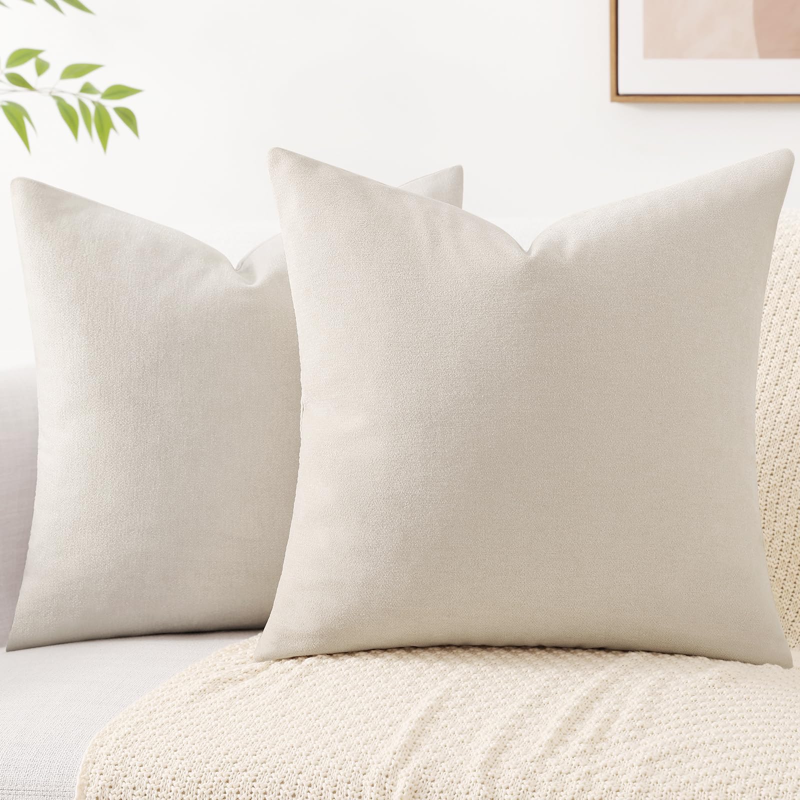 Pallene Decorative Chenille Throw Pillow Covers 18X18 Set Of 2, Luxury Soft Velvet Pillow Covers For Sofa, Couch, Living Room, B