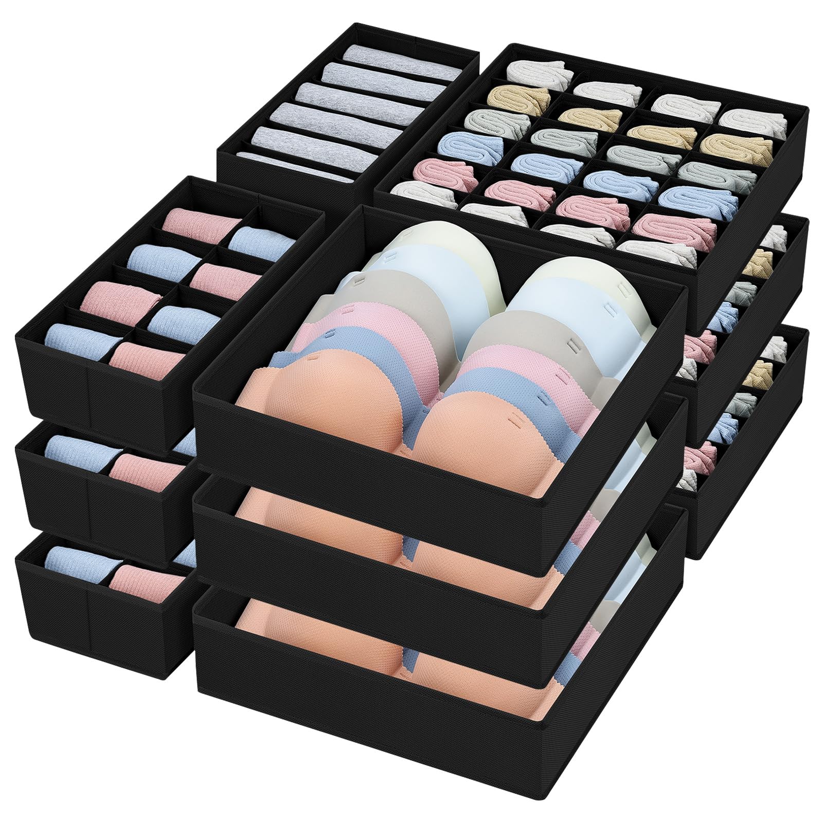 Easortm Drawer Organizer Clothes - Foldable Underwear Organizer and Sock Organizer, Sock Drawer Organizer Divider Fabric Dresser