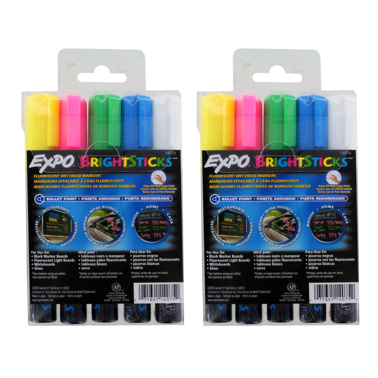 Sanford Ink Corporation Fluorescent Markers,Erasable,Pink/Blue/White/Yellow/Green