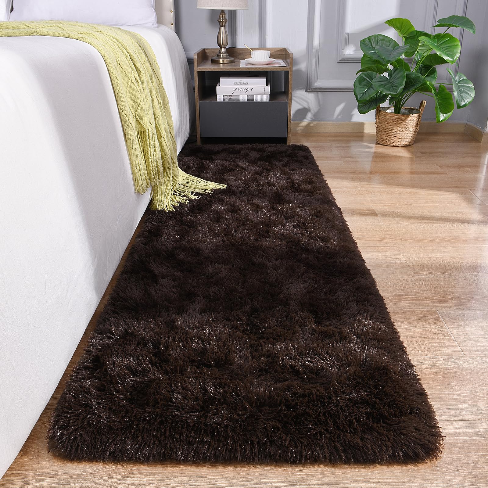DETUM Dark Brown Runner Rug 2X6 for Hallyway Entryway Kitchen Fluffy Area Rugs for Bedroom Soft Kids Room Rugs Machine Washable 