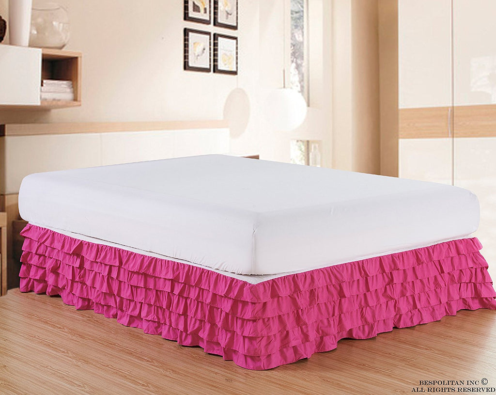 Elegant Comfort Luxurious Premium Quality 1500 Thread Count Wrinkle And Fade Resistant Egyptian Quality Microfiber Multi-Ruffle Bed Skirt - 15Inch Drop, California King, Pink