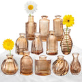 Bud Vases Set of 12, Amber Vase Small Glass Vases for Flowers Modern Ribbed Amber Glass Bud Vase for Decor Flower Vase in Bulk V