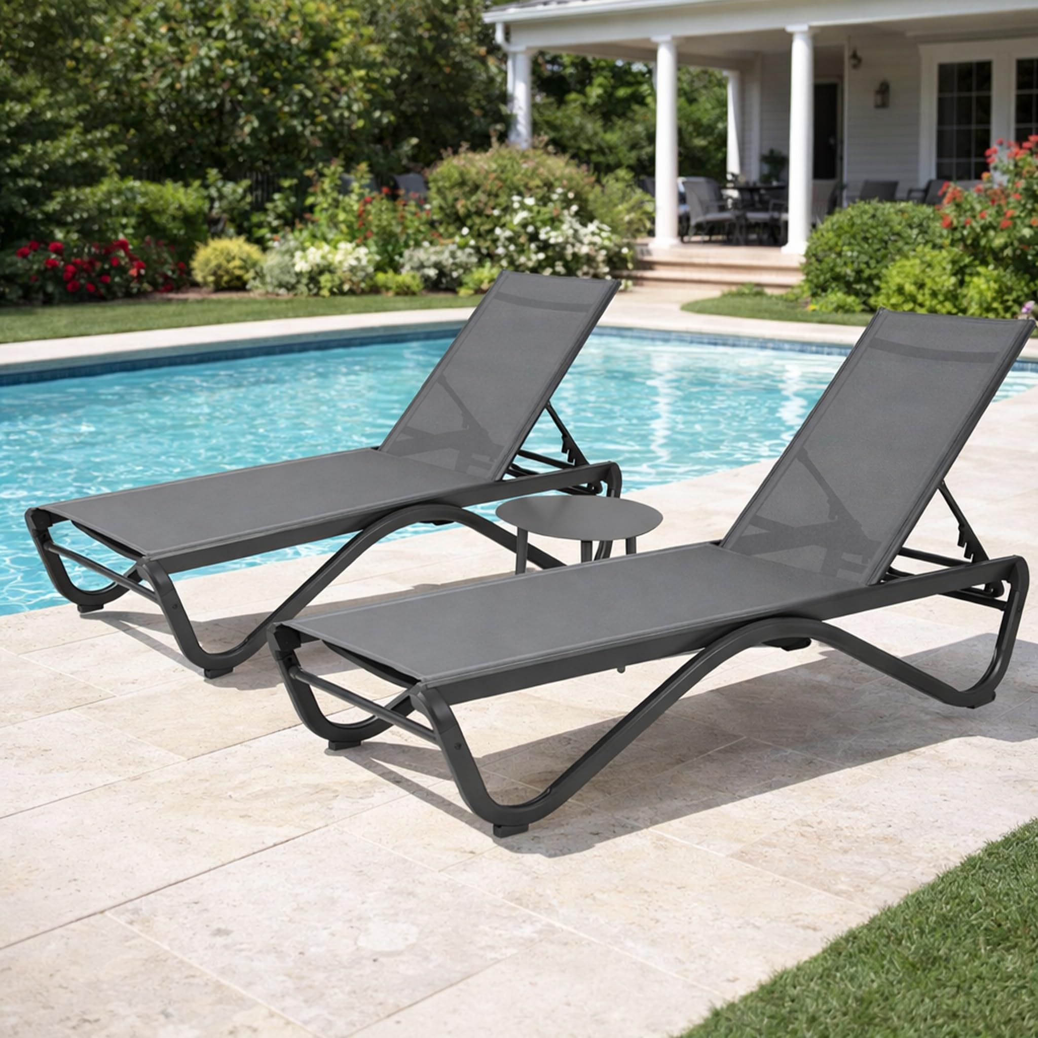 Kozyard Outdoor Chaise Lounge Chair, All Aluminum Frame and Textilene Fabric, Fully Flat Adjustable Reclining Patio Lounger for 